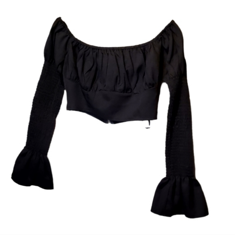 Missguided Black Short Zipup Ruffle Long Sleeve‎ Croptop Size 4